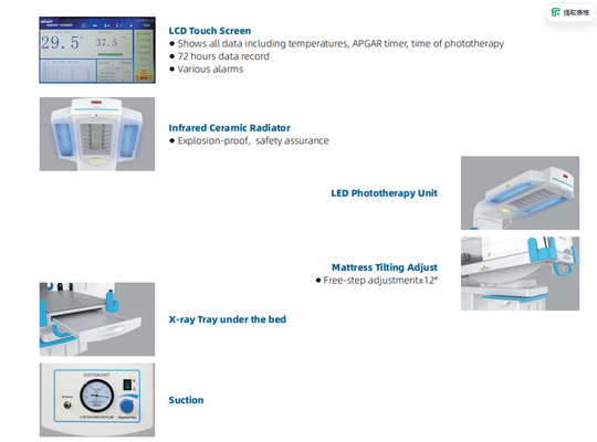 Hospital Infant Radiant Warmer LED Touch Screen Newborn Baby Warmer with X-ray Tray, APGAR Timer