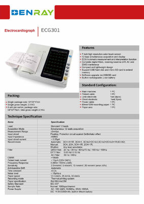 Portable 12 Lead Electrocardiograph 7 Inch Touch Screen Digital ECG Machine Built-in Rechargeable Battery