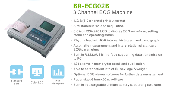 Hospital Operating Room Portable Lead Electrocardiograph 3 Channel Interpretive ECG Machine