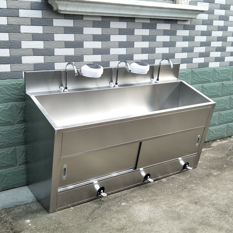 Stainless Steel foot pedal faucet Wash Sink for 3 people